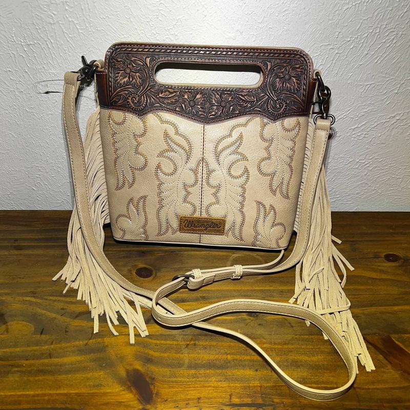 Wrangler Fringe Embossed Tote Handbag with Adjustable Strap