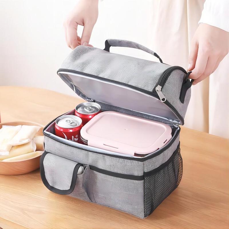 Portable Insulated Lunch Bag, Large Capacity Cooler Bag, Thickened Double Layer Lunch Bag for Camping & Hiking