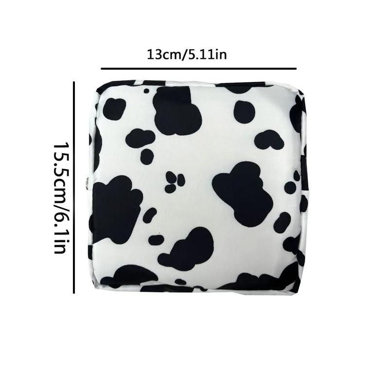 Cow Print Portable Sanitary Napkin Storage Bag, Travel Zipper Pouch, Waterproof Cosmetic Organizer Pouch, Travel Essentials, Storage for Bedroom, Gifts for Women Girls, Summer for Gift