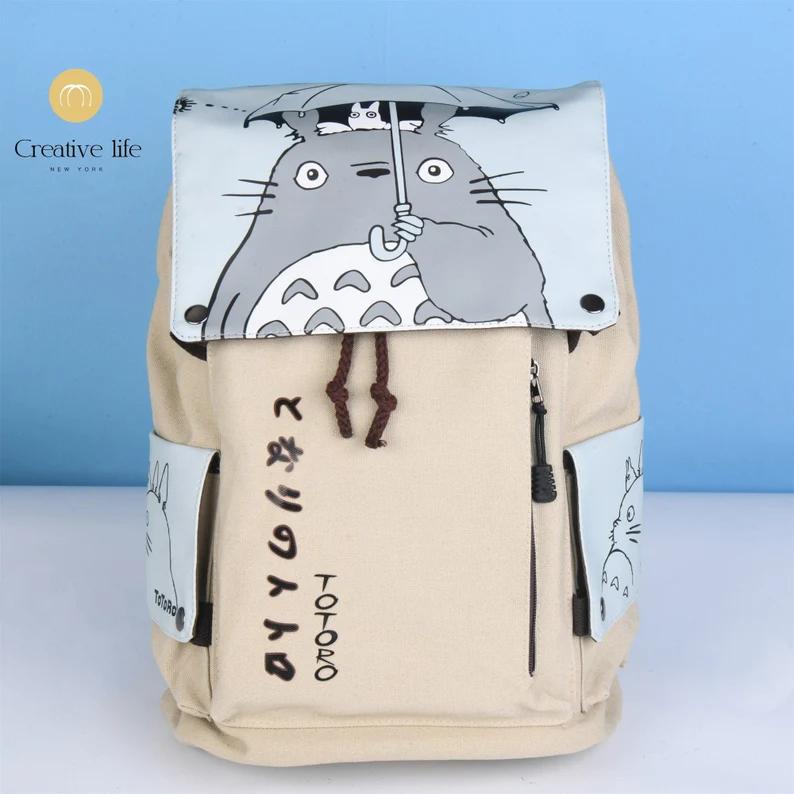 Totoro Backpack For Miyazaki Hayao Fans, Cute Shoulder Bag For Boys, Large Capacity Canvas Rucksack, Anime School Bag, Christmas Gift