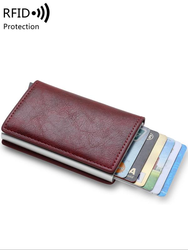 Men's Simple Plain Bifold Wallet As Gift, Business Style Multi Card Slots Card Holder, Rfid Blocking Automatic Pop-up Card Holder