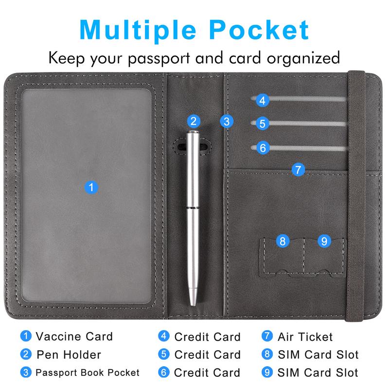 ACdream RFID Blocking Passport Holder for Woemn and Men, Premium PU Leather Travel Passport Wallet, Travel Documents Organizer with Pen Holder