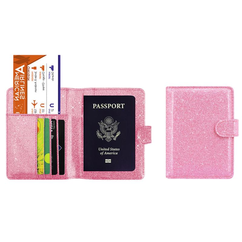 2-Pack Glitter Bling RFID Passport Organizer – CDC Vaccination Card Holder, Secure Travel Document Case