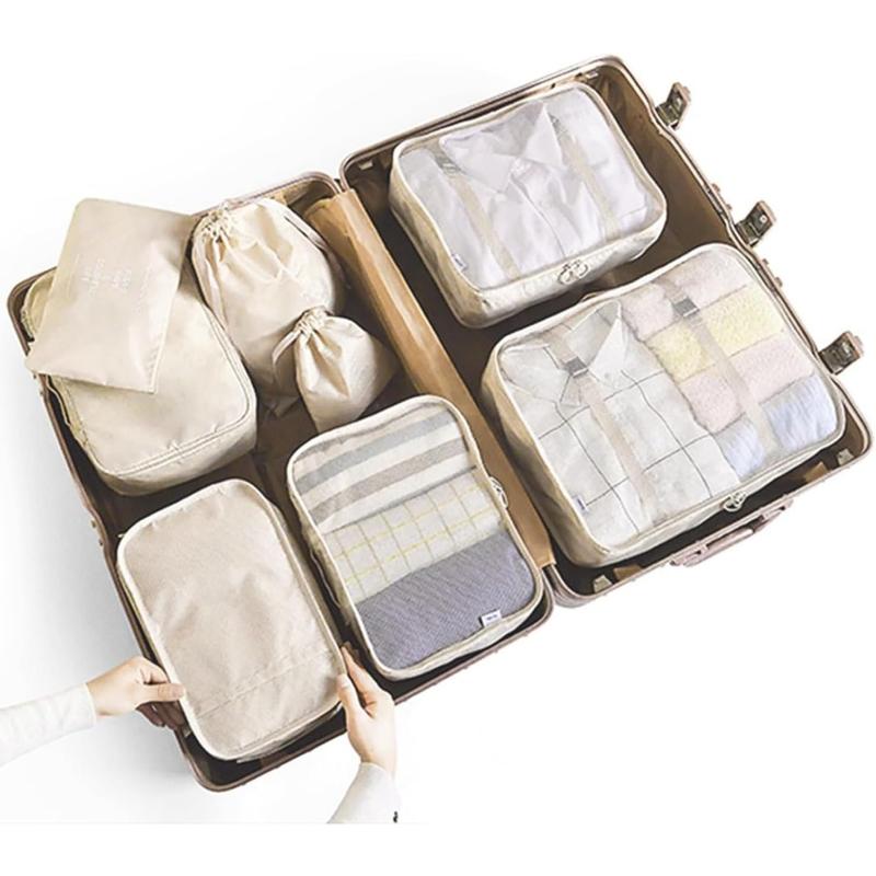 8 Set Packing Cubes for Suitcases Travel Luggage Packing Organizers,Travel Essentials Luggage Organizer for Travel Accessories Shoe Bag Tioletry Bag Laundry Bag, Beige