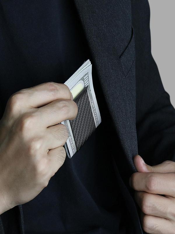 Men's Simple Style Plain Color Chevron Pattern Card Holder & Cash Clip Up To 50 Bills, Casual Trendy Versatile High Elasticity Card Holder, Fashionable Card Holder for Daily Use