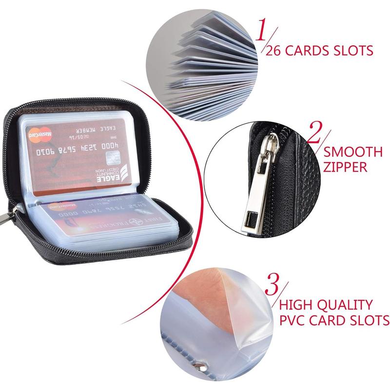 Leather Credit Card Holder Zipper Wallet With 26 Card Slots