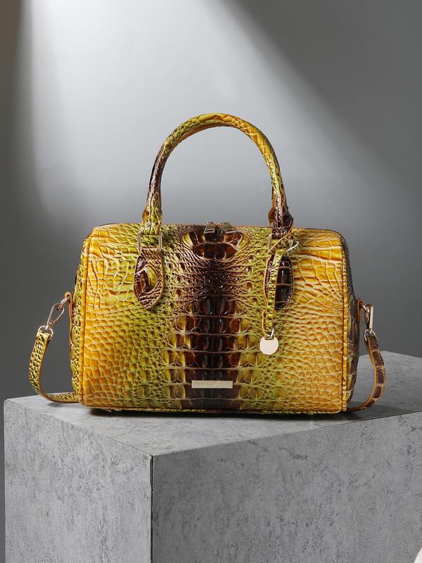 Fashion Crocodile Embossed Handbag, Casual Pu Leather Zipper Shoulder Bag for Women, Versatile Commuter Bag for Work & Daily Used