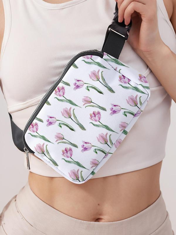 Fashion Flower Pattern Fanny Pack, 2024 New Style Casual Versatile Zipper Crossbody Bag for Women, Trendy All-match Bag for Daily Travel Work Commute