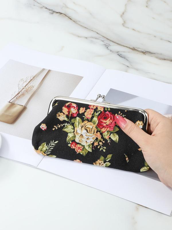 Women's Elegant Vintage Flower Graphic Coin Wallet, Trendy Retro Long Wallet, Chic Coin Wallet for Daily Use for Women & Girls