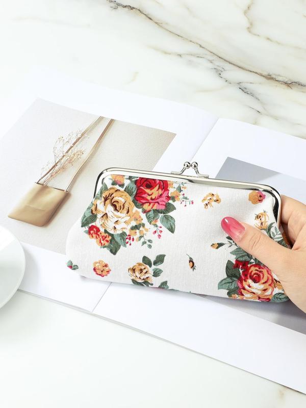 Women's Elegant Vintage Flower Graphic Coin Wallet, Trendy Retro Long Wallet, Chic Coin Wallet for Daily Use for Women & Girls