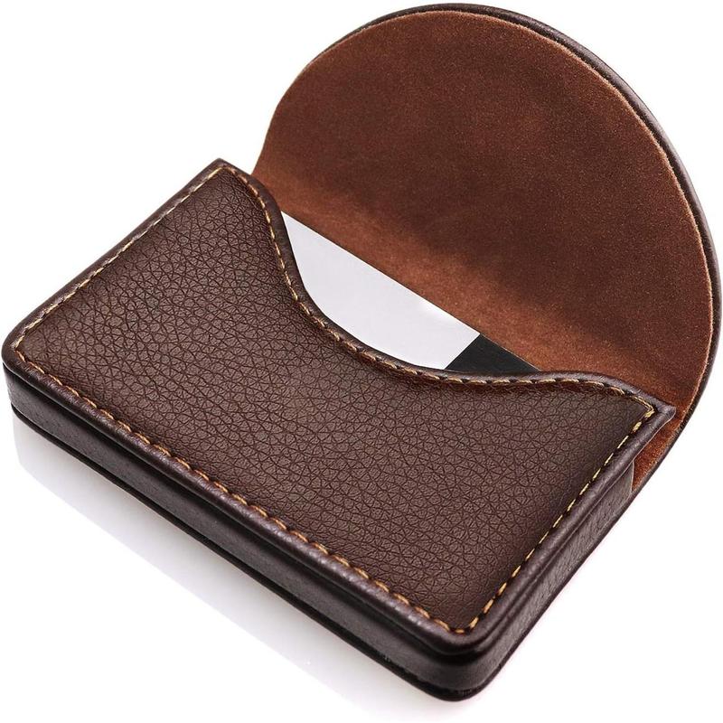 Leather Business Card Holder Case for Men or Women Pocket Business Card Wallet Name Card Case Holder with Magnetic Shut, Holds 25 Business Cards, Coffee