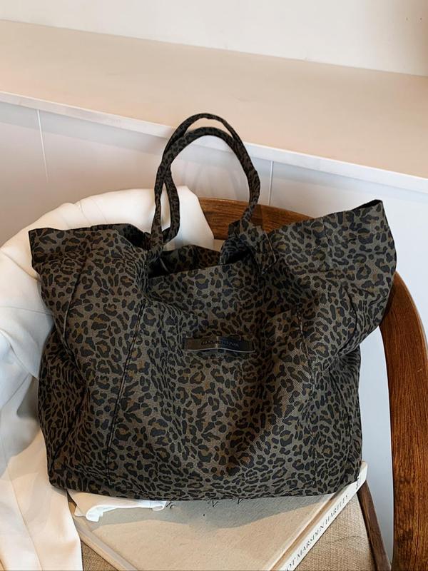 Women's Leopard Print Tote Bag, Large Capacity Shoulder Bag for Women, Casual Trendy Versatile High-quality Daily Commuting Bag, Girl Fashionable Shopping Bag