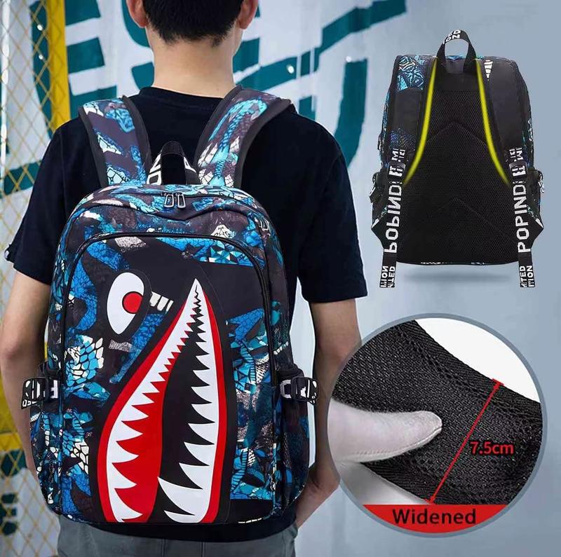 Shark Teens Backpacks Fashion Schoolbag Casual Waterproof Travel USB Laptop Backpack (Style 4)