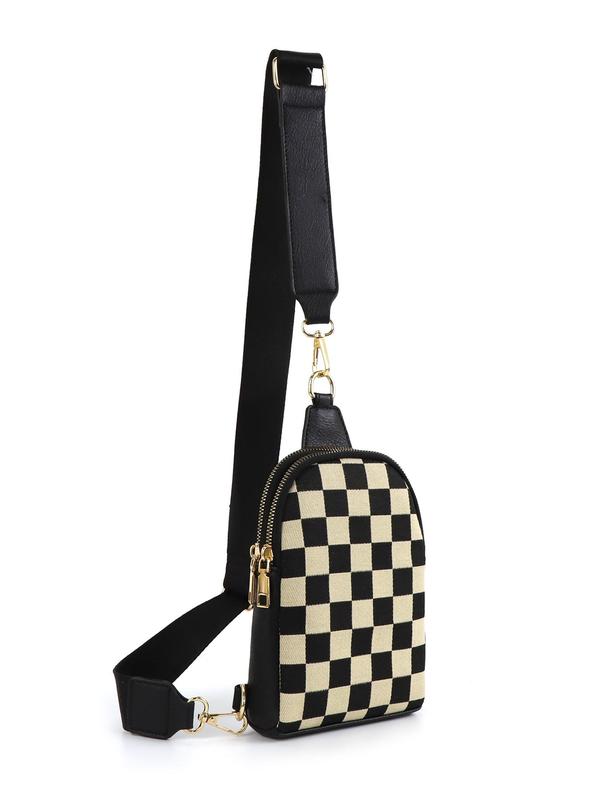 Checkered Pattern Fanny Pack, Fashionable PU Leather Sling Bag for Women, Casual Versatile Zipper Crossbody Purse with Detachable Strap for Travel & Daily Unique Everyday Designer Bags