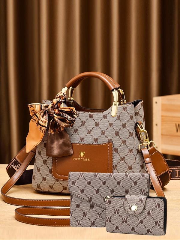 Women's Fashionable Geometric Pattern Handbag & Wallet & Coin Purse, Casual Versatile PU Leather Bag Set, Trendy High-quality Daily Commuting Bag Set