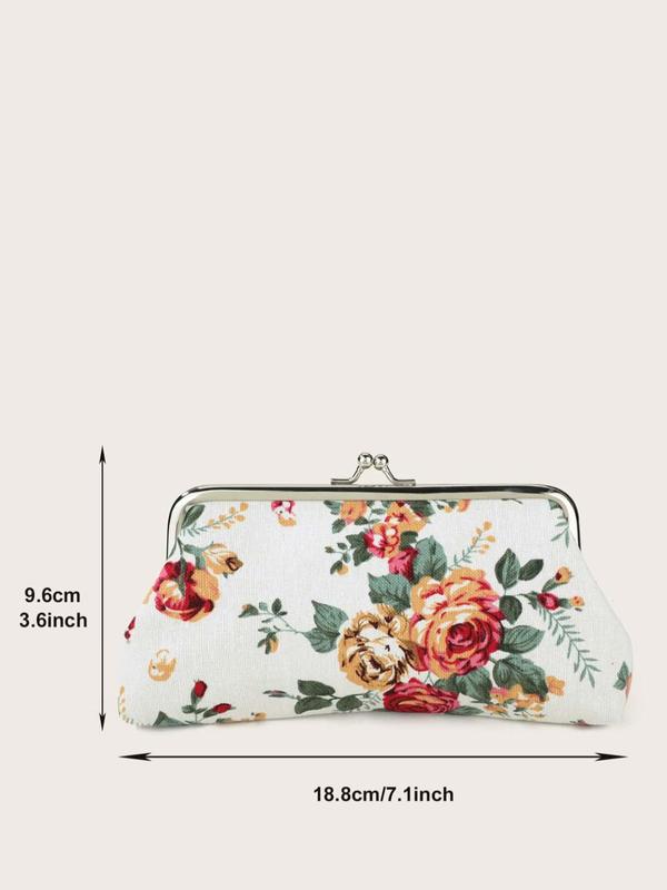 Women's Elegant Vintage Flower Graphic Coin Wallet, Trendy Retro Long Wallet, Chic Coin Wallet for Daily Use for Women & Girls