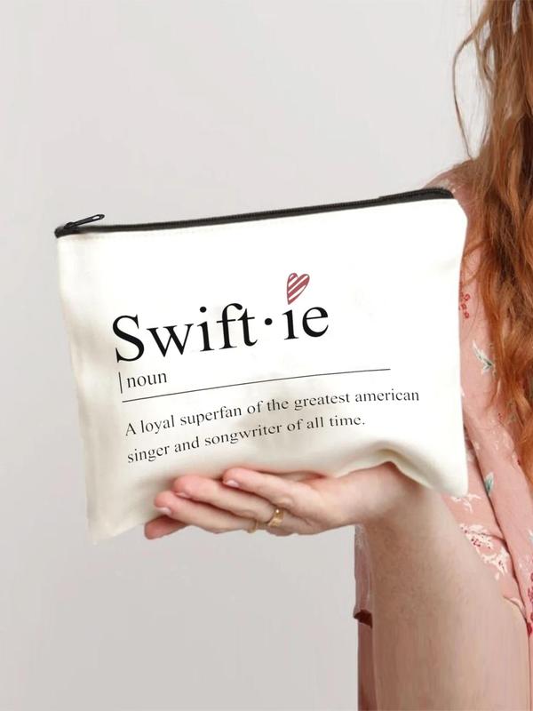 Swiftie Letter Print Makeup Bag, Casual Versatile Zipper Makeup Bag, Fashionable Cosmetic Storage Bag for Women & Girls