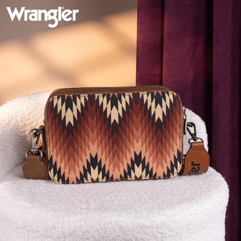 Wrangler Southwestern Pattern Print Crossbody Bag for Women with Wide Guitar Strap