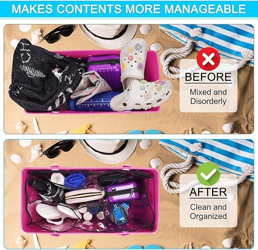 X-Large Clear Beach Bag Organizer – 7 Pocket Bogg Bag with Waterproof PVC, Insert Divider Pouch, Wet Dry Separation & Bonus Clasps for Beach & Travel