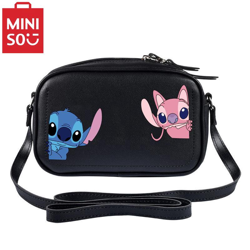 MINISO Cartoon Cute Multiple Printed Stitch Crossbody Bag Camera Bag PU Small Square Bag Phone Bag