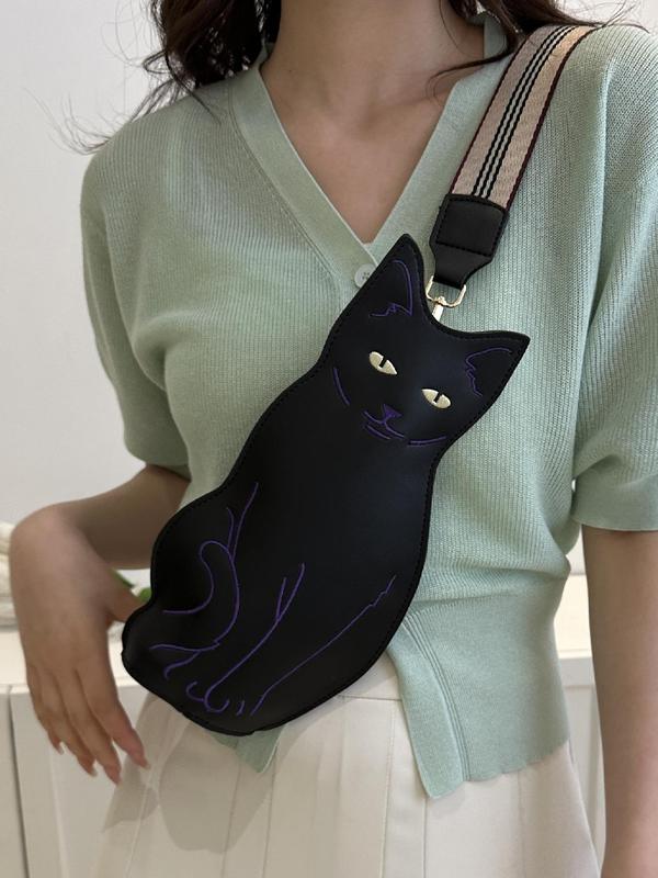 Women's  Cute Cat Design Zipper Fanny Pack, Novelty Animal Design Sling Bag for Daily Used, Casual Trendy Versatile High-quality Daily Commuting Bag