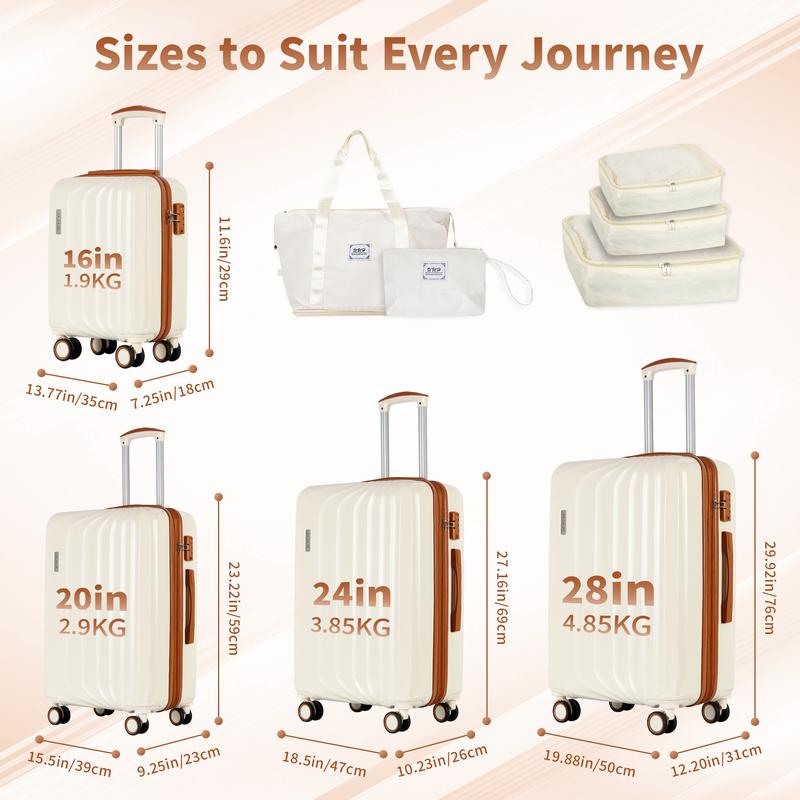 UUH 7pcs 9pcs set  ABS luggage compartments, lightweight yet sturdy. Equipped with TSA lock and swivel wheels for flexible movement.