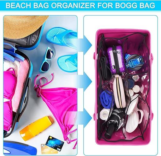 X-Large Clear Beach Bag Organizer – 7 Pocket Bogg Bag with Waterproof PVC, Insert Divider Pouch, Wet Dry Separation & Bonus Clasps for Beach & Travel