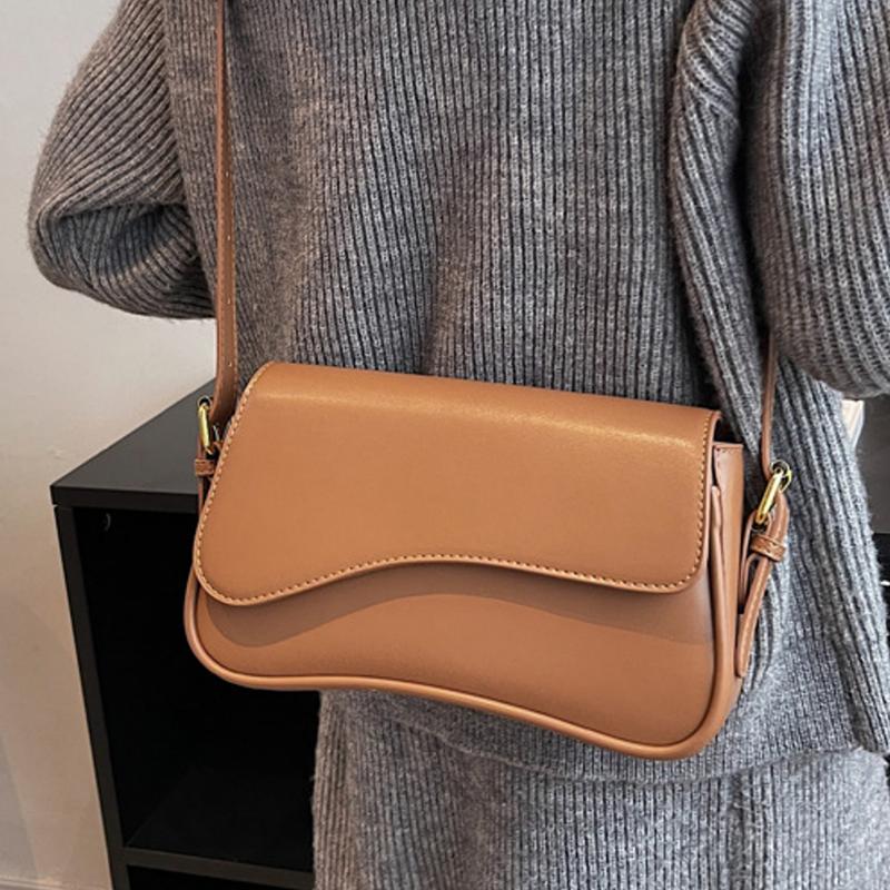 Women's Retro Plain Shoulder Crossbody Bag Buckle Flap Satchel Bag Trendy Hobo Bag Shopper Purse