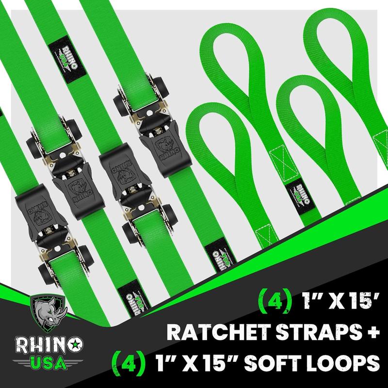 4-Pack Black Ratchet Tie Down Straps (4PK) - Includes 4 Premium 1