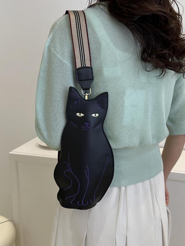 Women's  Cute Cat Design Zipper Fanny Pack, Novelty Animal Design Sling Bag for Daily Used, Casual Trendy Versatile High-quality Daily Commuting Bag