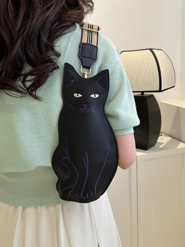 Women's  Cute Cat Design Zipper Fanny Pack, Novelty Animal Design Sling Bag for Daily Used, Casual Trendy Versatile High-quality Daily Commuting Bag