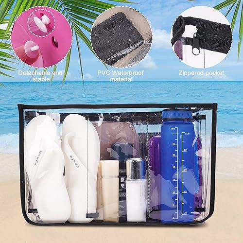 X-Large Clear Beach Bag Organizer – 7 Pocket Bogg Bag with Waterproof PVC, Insert Divider Pouch, Wet Dry Separation & Bonus Clasps for Beach & Travel