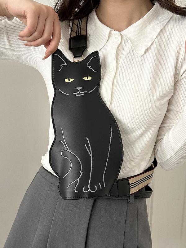 Women's  Cute Cat Design Zipper Fanny Pack, Novelty Animal Design Sling Bag for Daily Used, Casual Trendy Versatile High-quality Daily Commuting Bag