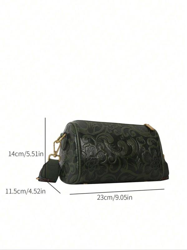 Women's Fashionable Floral Embossed Large Capacity Work Crossbody Bag, Boho Style Zipper Shoulder Bag with Wide Strap, Casual Trendy Bag for Daily Use