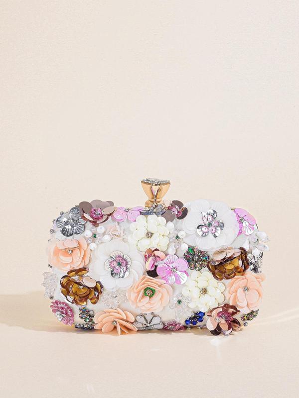 Women's Elegant Rhinestone Decorated Flower Design Evening Bag, Exquisite Trendy Box Evening Bag, Fashionable Work Bag for Party Decoration, Fall Outfits, Fall Freshness