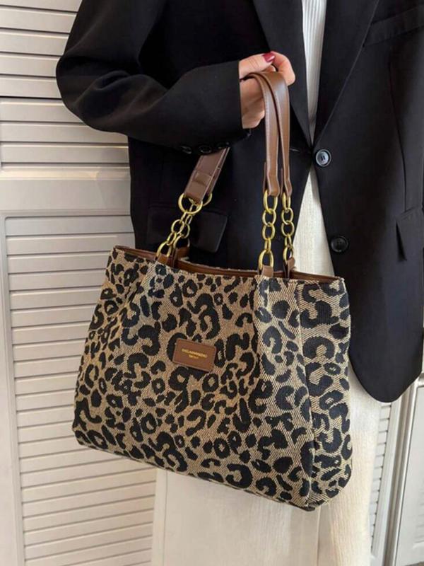 Women's Fashion Leopard Print Tote Bag, College Tote Bag, Large Capacity Shoulder Bag for Daily Used, Casual Trendy Versatile High-quality Daily Commuting Bag, Girl Fashionable Bag