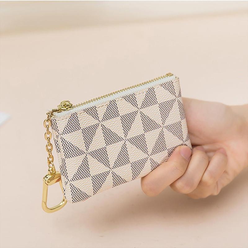 Leather Coin Purse for Women with KeyChain Small Zipper Change Purse coin Pouch Card Holder Wallet Clutch for Women & Men (White)