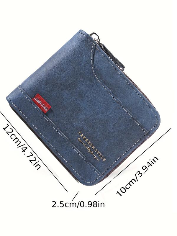 Men's Business Letter Detail PU Leather Zipper Short Wallet, Casual Versatile Multiple Slots Card Holder, Simple All-match Bifold Wallet for Daily Life