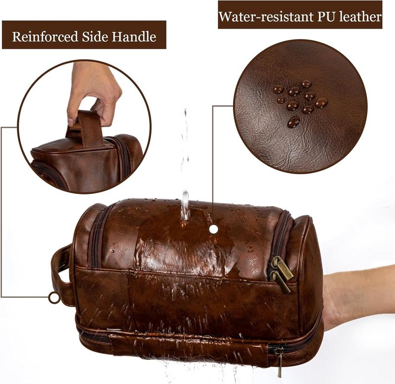 Travel Toiletry Bag for Men, Large Water-resistant Shaving Bag Toiletries Organizer, PU Leather Dopp Kit, with Hanging Hook, Multi-functional and Stylish, Ideal for , Travel, Camping, Gym