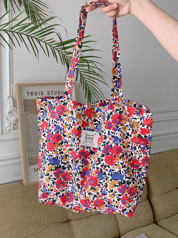 Fashion All Over Print Tote Bag, Large Capacity Floral Pattern Shoulder Bag for Women & Girls, Casual Trendy Versatile High-quality Daily Commuting Bag, Girl Fashionable Shopping Bag