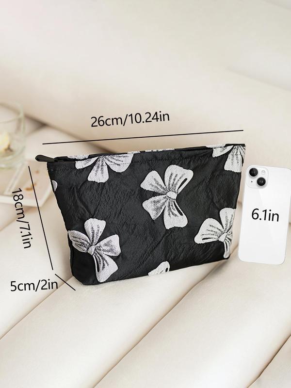 Bow Pattern Makeup Bag, Large Capacity Cosmetic Storage Bag, Portable Travel Toiletry Bag, Zipper Makeup Organizer Pouch for Women & Girls