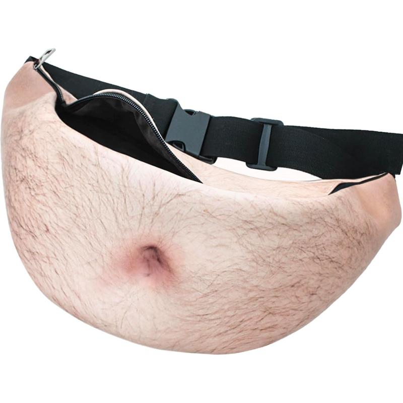 Jishi White Elephant Gifts for Adults, Funny Belly Fanny Pack Gag Gifts for Adults Men, Dad Waist Bag Hairy Beer Belly Fanny Pack, Christmas Stocking Stuffers for Men Women, Unique Birthday Gift Ideas Jishi