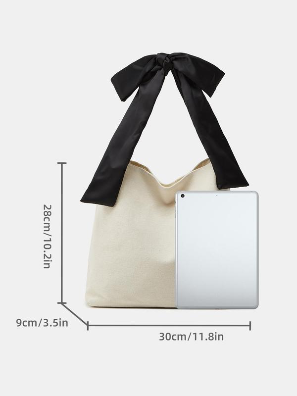 Women's Bow Decorated Shoulder Bag, Large Capacity Shopping Bag, Casual Versatile Textile Shoulder Bag for Daily Used