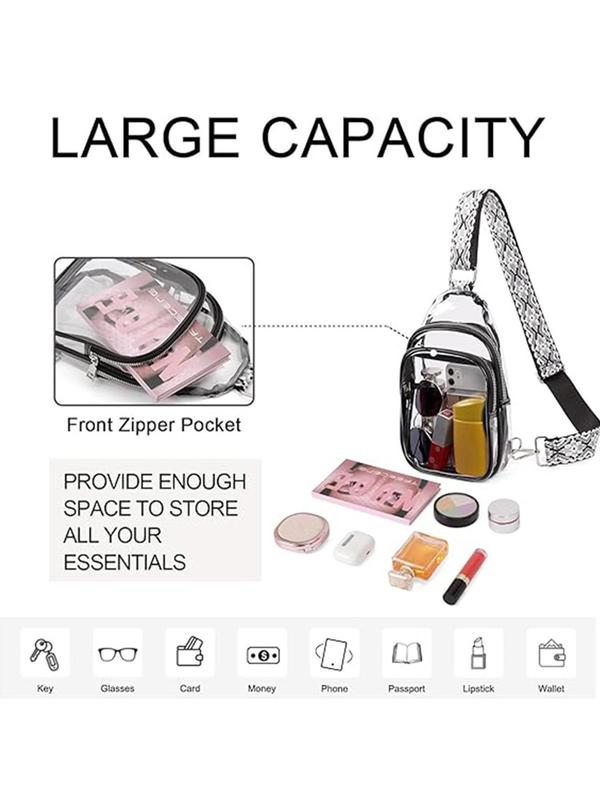 Fashionable Transparent Chest Bag, Casual Versatile Geometric Pattern Strap Zipper Crossbody Bag for Women, Trendy All-match Bag for Daily Use