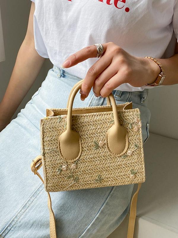 Women's Elegant Flower Design Straw Crossbody Bag, Fashionable Straw Bag with Adjustable Strap, Casual Trendy Versatile High-quality Daily Commuting Bag