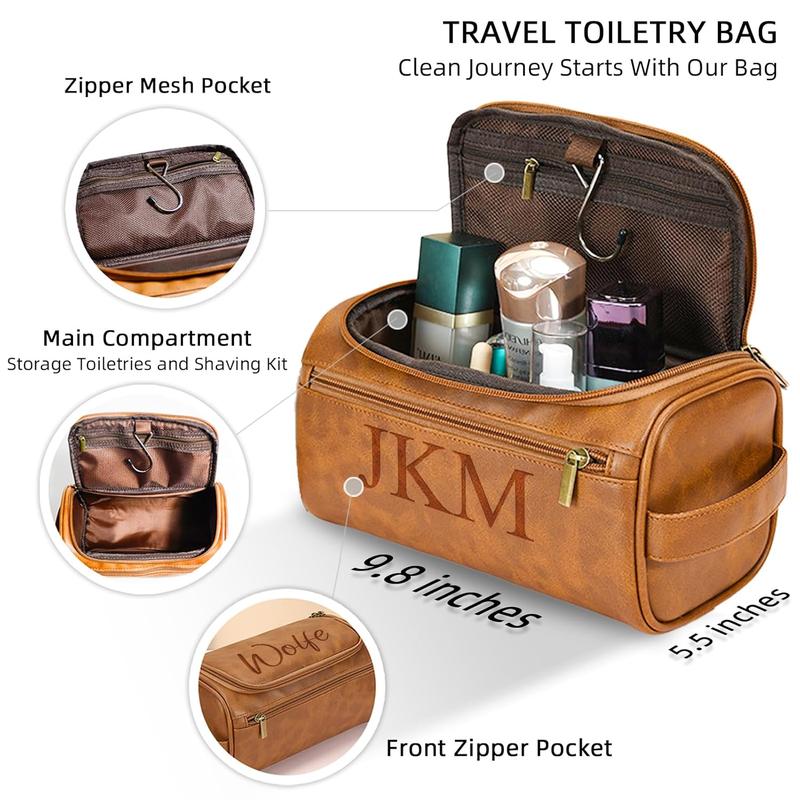 Personalized Toiletry Bag for Men, Engraved Name Initials Toiletry Bag, Customized Monogram Travel Shaving Dopp Kit for Groomsmen, Gift for Christmas, Birthday, Dad, Husband, Grandpa, Lover