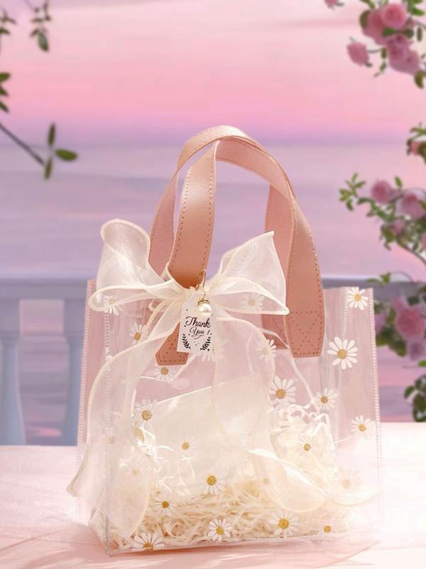 Daisy Pattern Clear Tote Bag, Cute Floral Pattern Gift Bag, Luxury Designer Handbags, Women's Wedding Birthday Gift Wrapping Bag, Trendy All-match Handbag for Daily Use