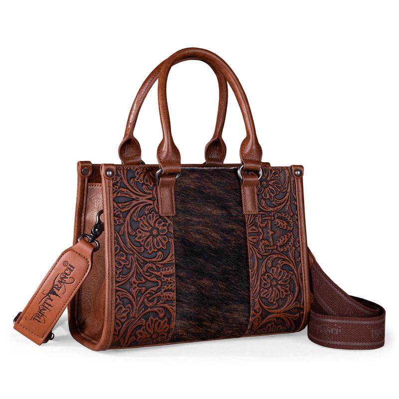 Trinity Ranch Hair On Cowhide Tooling Tote Bag Suitable for Daily Life