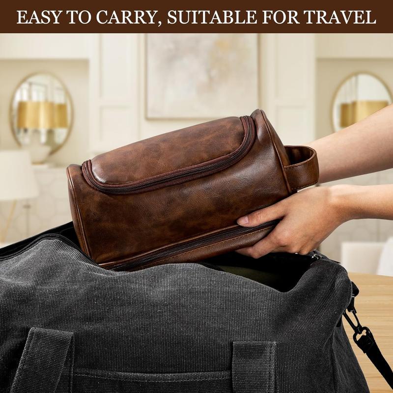 Travel Toiletry Bag for Men, Large Water-resistant Shaving Bag Toiletries Organizer, PU Leather Dopp Kit, with Hanging Hook, Multi-functional and Stylish, Ideal for , Travel, Camping, Gym