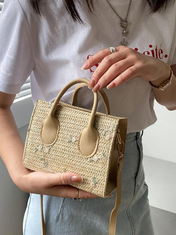 Women's Elegant Flower Design Straw Crossbody Bag, Fashionable Straw Bag with Adjustable Strap, Casual Trendy Versatile High-quality Daily Commuting Bag